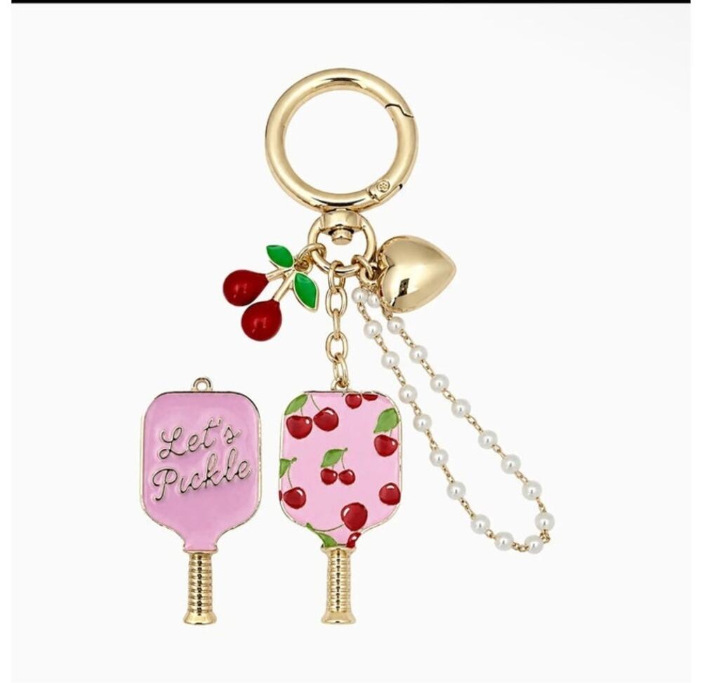 Cherry Pickleball Paddle Fruit Bag Charm Keychain